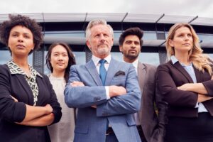Portrait Of Multi-Cultural Business Team Outside Modern Office Building